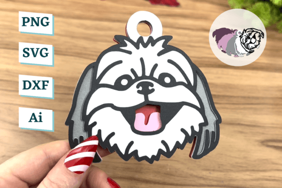 Shih Tzu Dog Ornament Layered Christmas